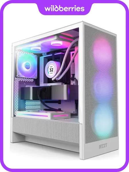 NZXT Корпус для ПК с вентиляторами H5 Flow RGB (CC-H52FW-R1), бел…