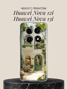 Чехол на Huawei Nova 12i / Huawei Nova 13i с принтом Уютное кафе в цветах