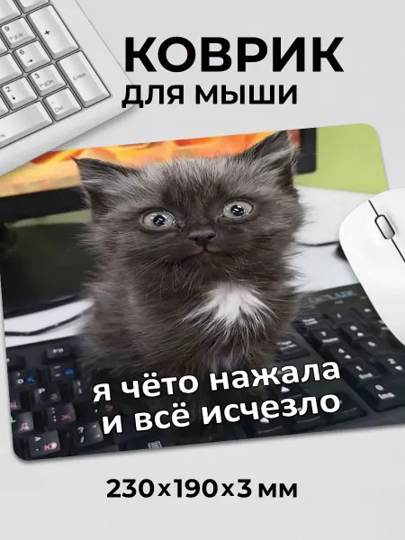 Дари! Коврик для мышки маленький с приколом мем с котиками Нажала