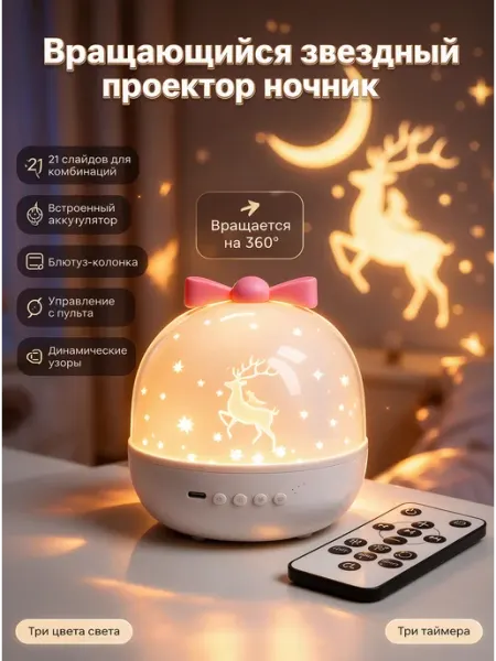 Детский ночник проектор звездного неба музыкальный