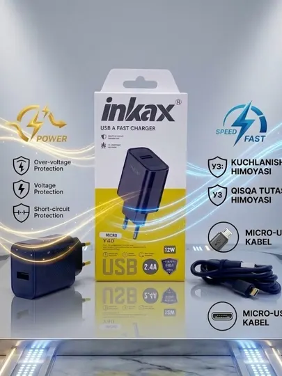 Зарядное устройство Inkax Y40 USB A Fast Charger, 12W, 2.4A, с кабелем Micro-USB