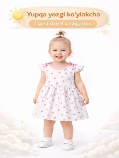 Летнее платье для девочки (1–3 года), хлопок, лёгкое и дышащее