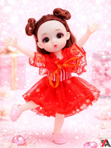 Walala Girl Шарнирная кукла Smile 16 см в красном платье, миникукла