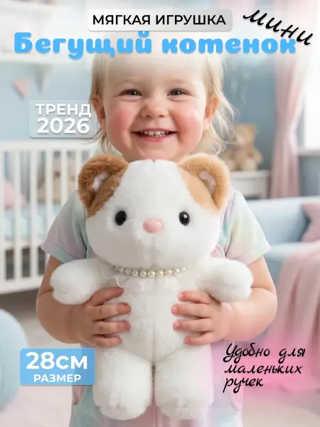 Мягкая игрушка котенок бегущий 28 см