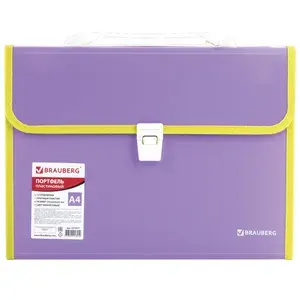 Папка сумка пластиковая BRAUBERG, А4 (330х245х35 мм), 13 отделений, с окантовкой, фиолетовая, 227977-4027