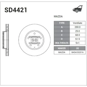 Диск Тормозной MAZDA 3 13 Передний Вентилируемый D 280мм Sangsin SD4421