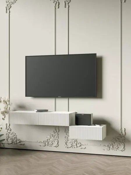 Geometry mebel Полка для телевизора 400х300х150 с рифленым фасадом белая