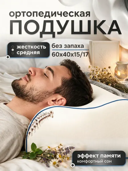 Подушка ортопедическая с эффектом памяти memory foam 60х40