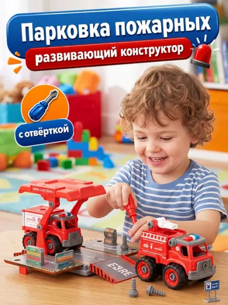 Lei Meng Игровой конструктор Парковка с пожарной машиной отверткой