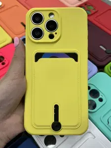 Чехол для iPhone 13 Pro Max желтый с карманом для банковской карты.