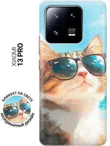 Силиконовый чехол на Xiaomi 13 Pro с принтом "Котик в очках"