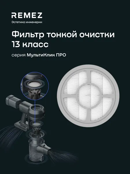 Сменный фильтр тонкой очистки (класс 13) для вертикального пылесоса REMEZ
