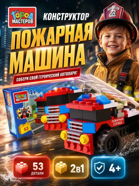 Город мастеров Конструктор машина пожарная маленький для мальчиков блочный