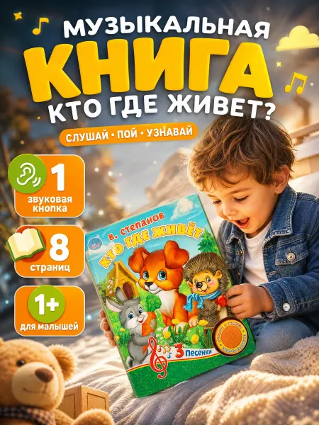 Умка Говорящая книга музыкальная картонная для малышей животные