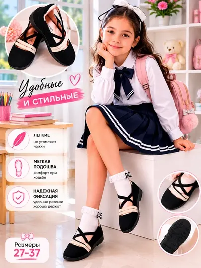 Школьные туфли для девочек классические черные