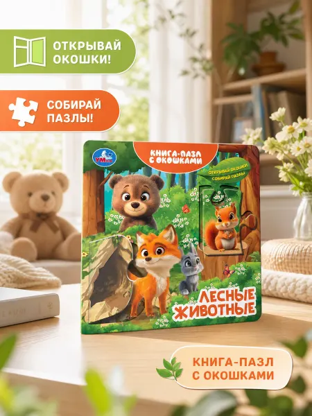 Умка Книжка игрушка с пазлами Лесные животные