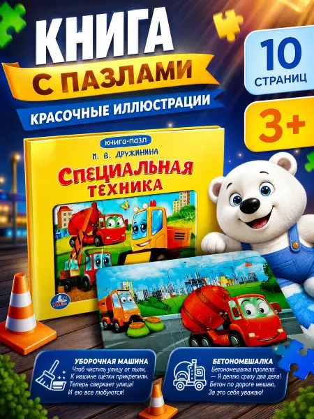 Умка Картонная книжка для малышей книга пазл стихи про машины