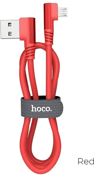 Кабель USB HOCO U83 угловой, USB - MicroUSB, 2.4А, 1.2 м, красный