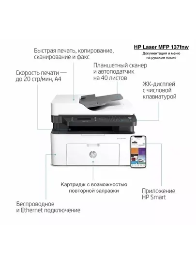 HP Laser MFP 137fnw — лазерное МФУ (принтер, сканер, копир, факс) A4 Wi-Fi