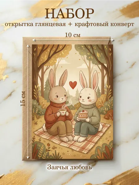 Открытка Зайки в лесу, любимому на 14 февраля и годовщину