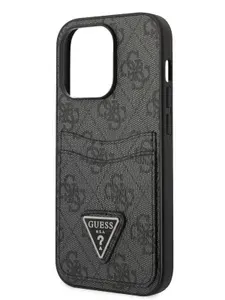 Чехол Guess PU Double cardslot на iPhone 14 Pro Max / Айфон 14 Про Макс из экокожи с имитацией сафьяна, с карманом для карт, с логотипом 4G, черный