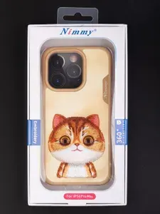 Чехол Nimmy для iPhone 14 Pro Max с трехмерной вышивкой Котик рыжий / Противоударный чехол бежевый