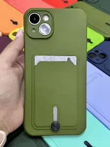 Чехол на iPhone 14 Plus хаки с карманом.