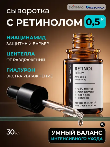 Сыворотка для лица от пигментации увлажняющая с ретинолом 0,5%, ниацинамидом, коллагеном и центеллой 30мл