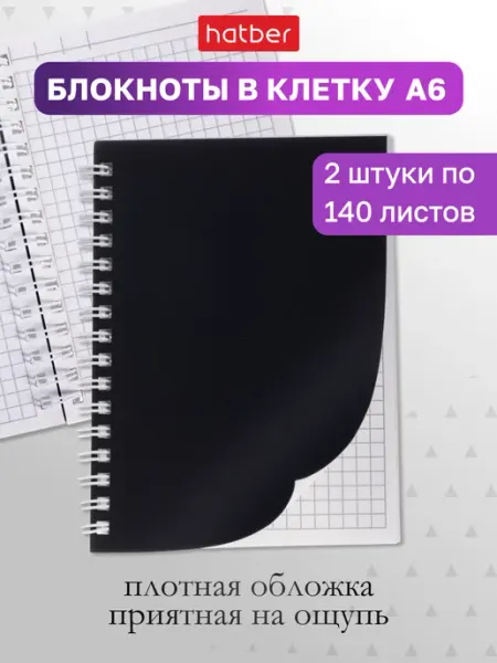 Hatber Блокнот в клетку на кольцах 2шт 140 листов А6