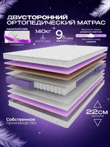 Ортопедический пружинный матрас VITAFLEX Medicine MSk 140х190 см, ППУ, полуторный, с кокосом, двусторонний, разной жесткости, в рулоне + подарок водонепроницаемый наматрасник