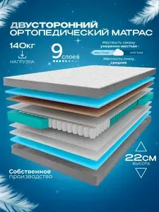 Ортопедический пружинный матрас VITAFLEX Anatomic M Sk 140х200 см, ППУ, с кокосом, полуторный, двусторонний, разной жесткости, с ручками, в рулоне