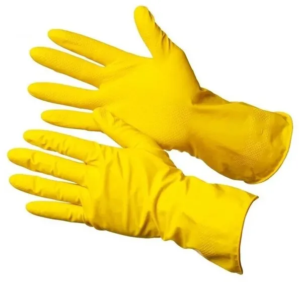 Перчатки особопрочные Household Gloves хозяйственные латексные с х/б напылением, жёлтые. Размер: L