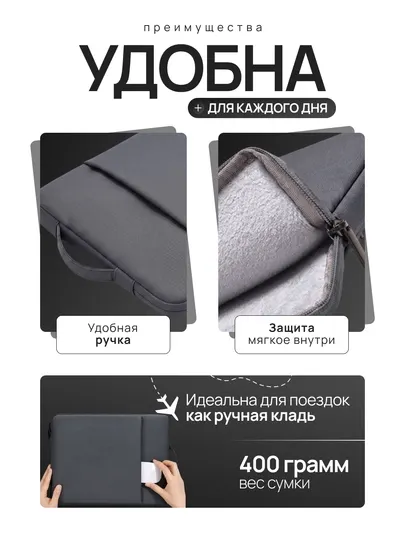 Сумка-чехол для ноутбука 14–15.6" РЮКЗАКОФФ, водоотталкивающая, с ручкой, 3 отделения