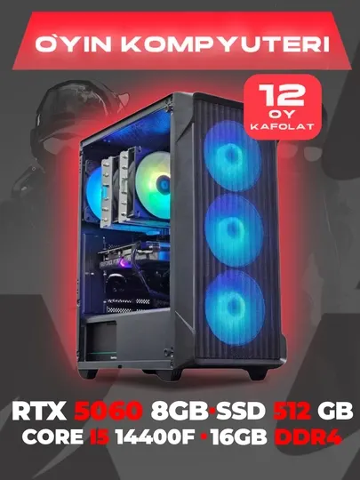 Системный блок для игр и графики, RTX5060 8ГБ, Core i5 14400F, B760, 16ГБ DDR4, SSD 512 ГБ