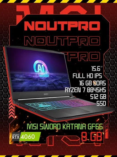 Ноутбук MSI SWORD KATANA GF66 Ryzen 7 8845HS DDR5 16/512SSD RTX 4060 8GB 15.6FHD Ips 144HZ