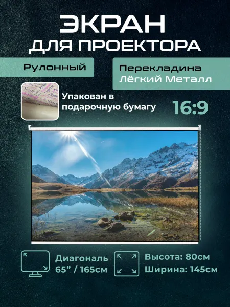 Gozhy Экран для проектора рулонный белый 80 х 145см