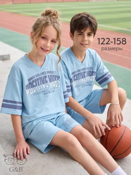 Girls and Boys Костюм спортивный детский летний футболка с шортами