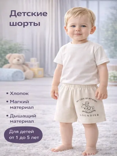 Детские шорты из хлопка — лёгкие, мягкие, на каждый день (1–5 лет)