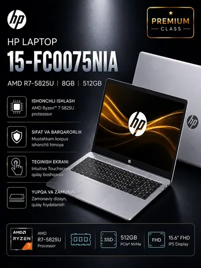 Ноутбук HP Laptop 15-fc0075nia Ryzen 7 5825U 8GB 512GB SSD 15.6” FHD IPS