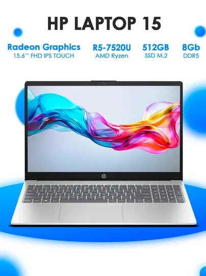 HP 15-fc0146dx / 15,6" FHD IPS сенсорный / AMD Ryzen 5-7520U / 8 ГБ LPDDR5 / 512 ГБ SSD