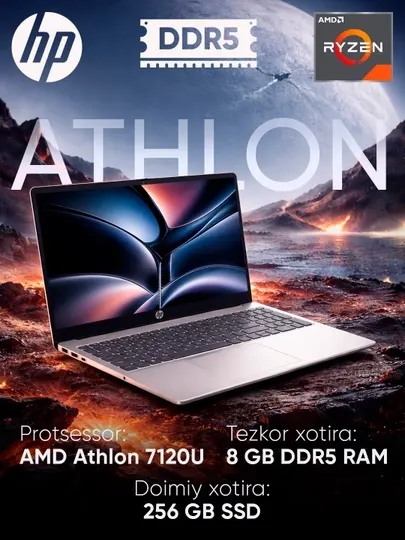 Ноутбук HP DDR5 15-FC0171NIA, 8/256 ГБ, 15,6" Full HD, AMD Athlon™ Silver 7120U