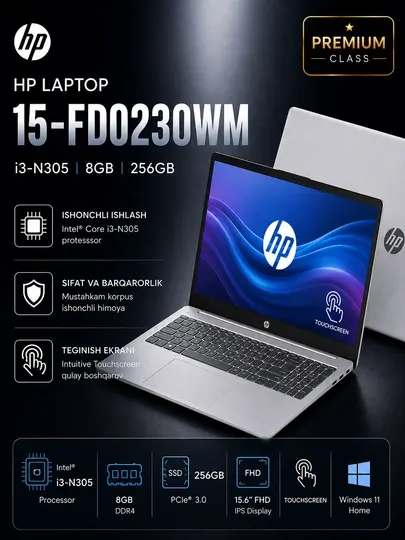 Ноутбук HP Laptop 15-fd0230wm Core i3-N305 8GB 256GB SSD 15.6” IPS Touchscreen