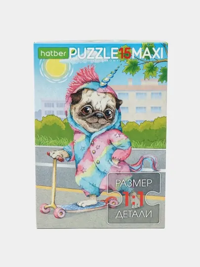 Пазл Hatber ECO Maxi Мопс 15ПЗ427386, А4ф, 220 * 330 мм, 15 элементов