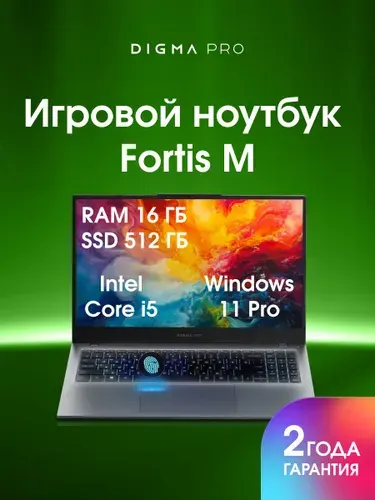 Digma Pro Fortis M Ноутбук 15.6", Intel Core i5-1235U, RAM 16 ГБ, SSD 512 ГБ, Intel Iris Xe Graphics, Windows Pro, (DN15P5-ADXW05), серый, Русская раскладка