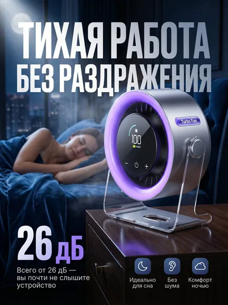 Настольный портативный вентилятор Turbo Fan, тихий, регулируемый наклон, USB, синий