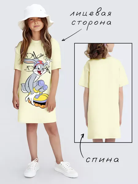 Nuobi Kids Детское платье Футболка Багз Банни Кролик Мультяшное Летнее