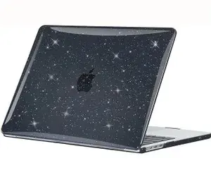Чехол для MacBook Air 15 M2 M3 / Накладка пластиковая для Макбук Аир 15 2023 2024 (A2941 A3114), Цвет: Черный глянцевый с блестками