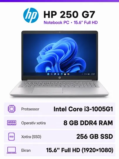 Ноутбук HP 250 G7 Intel Core i3-1005G1 8GB RAM 256GB SSD 15.6" Full HD Windows ноутбук