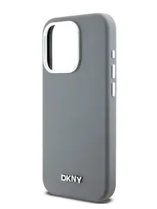 Чехол DKNY Liquid silicone MagSafe на Apple iPhone 15 Pro силиконовый с эффектом Soft-touch, с металлическим лого, с функцией Магсейф, серый