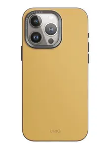 Чехол Uniq Lyden DS MagSafe на Apple iPhone 15 Pro из премиальной экокожи, с металлической защитой камеры, с функцией Магсейф, желтый